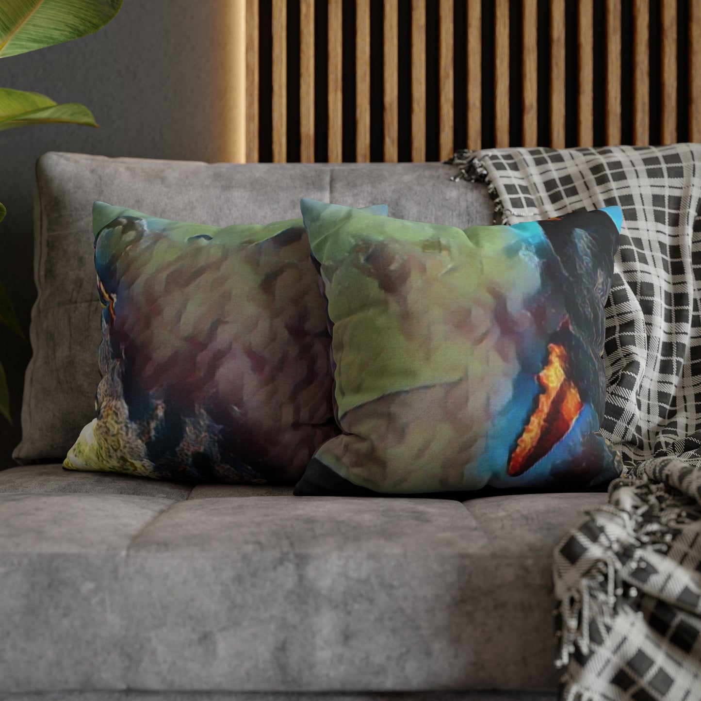 Spun Polyester Square Pillow Case ... An Extraordinary Humpback Breach ... 'With Explosive Energy' ... Family Archives (KPH) ... Circa: 21st Century. Maui, HI ... Original Works ...
