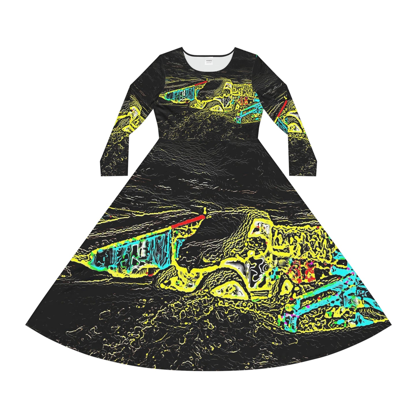 Women's Long Sleeve Dance Dress (AOP) ... "Snow Vehicle In Snow Storm At-Rest" ... Circa 12Mar23 ... Central Idaho ... 18-Hours Rendering Time: Original Works ...