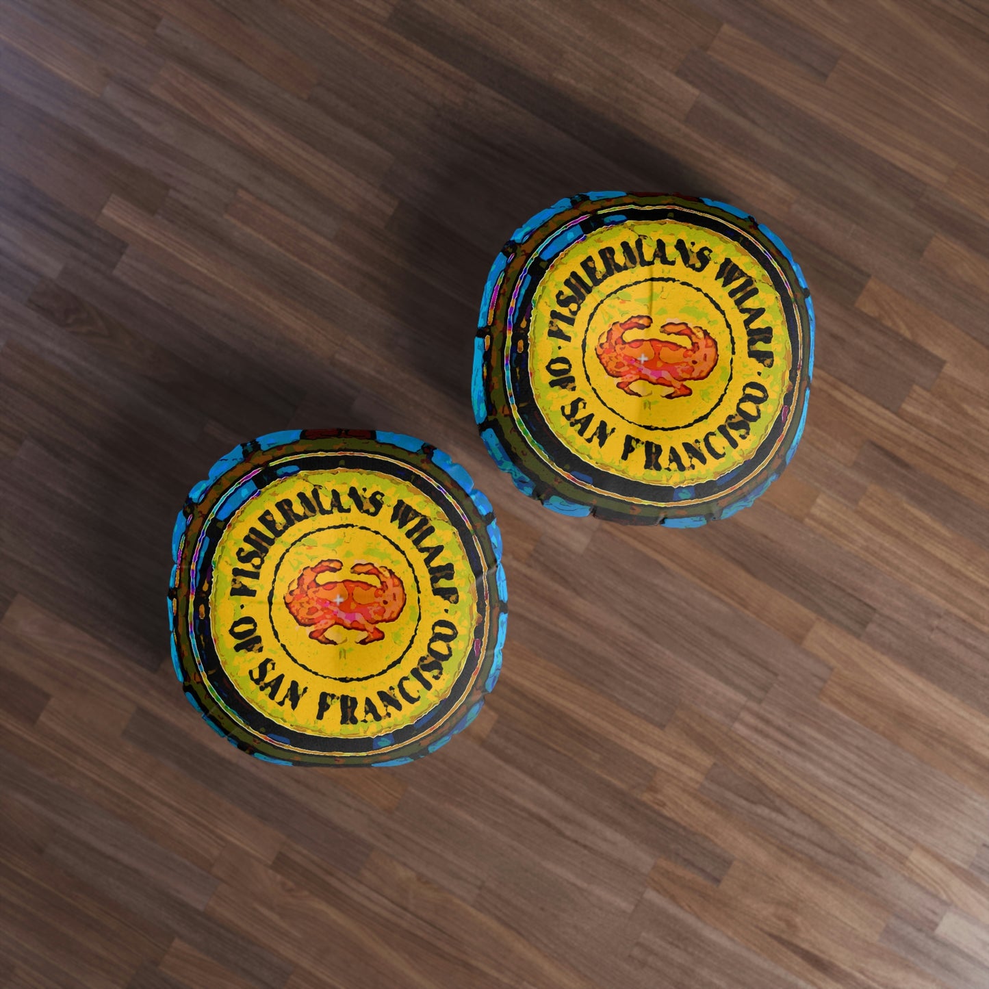 Tufted Floor Pillow, Round ... "No.9 Fishermen's Grotto - Fishermen's Wharf, SF, California" ... Family Archives: 1970's ... Original Works ...