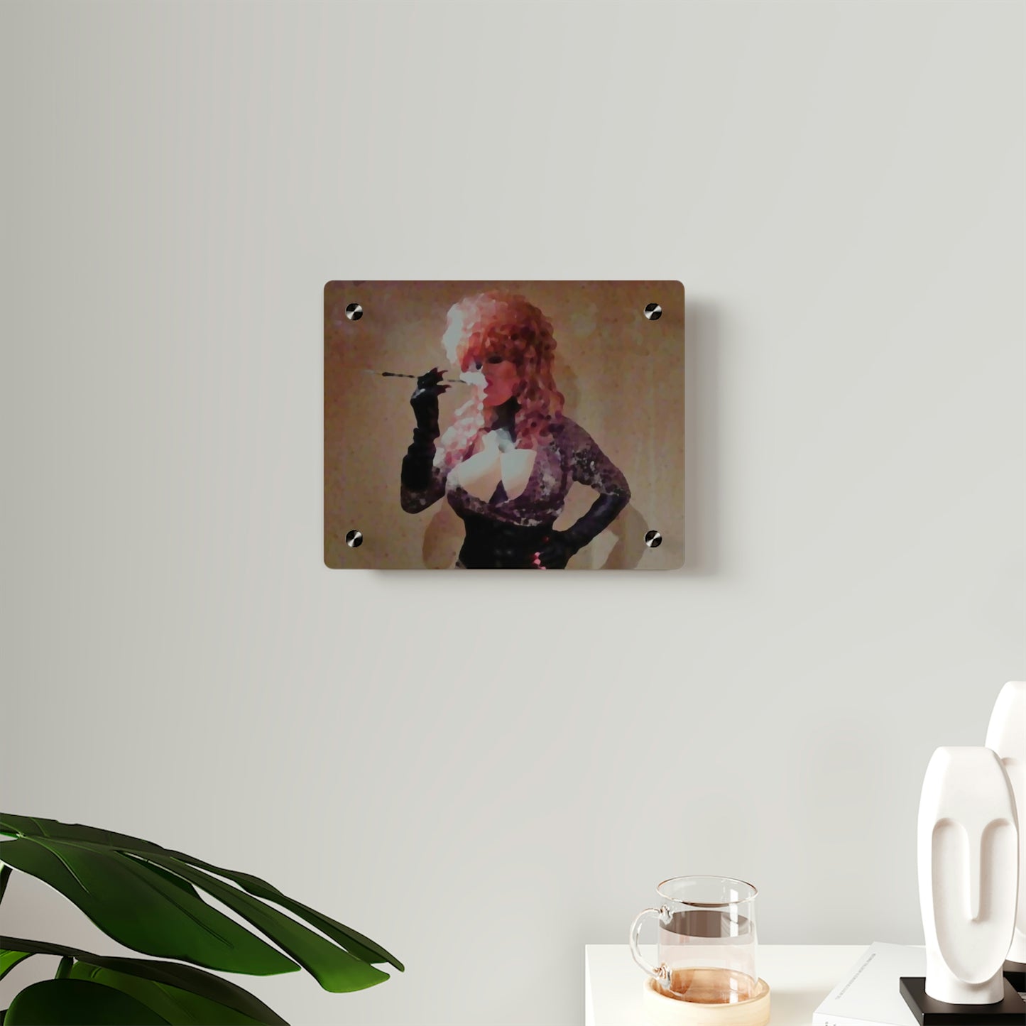 Acrylic Wall Art Panels ...  A Colleague Overseas ... 'Enjoying A Fag' ... Original Works ... "April Fools 2023" ... Hot-Tranny-Smoke ...