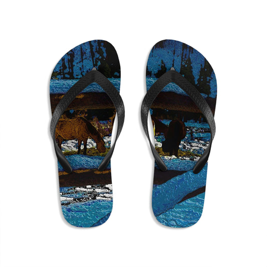Unisex Flip-Flops ...  A Horse ... A Saddle ...  Foraging Through The Snow ...  An_Asses 'Cry' ... Central Idaho, November 2022 ...  Original Works ..