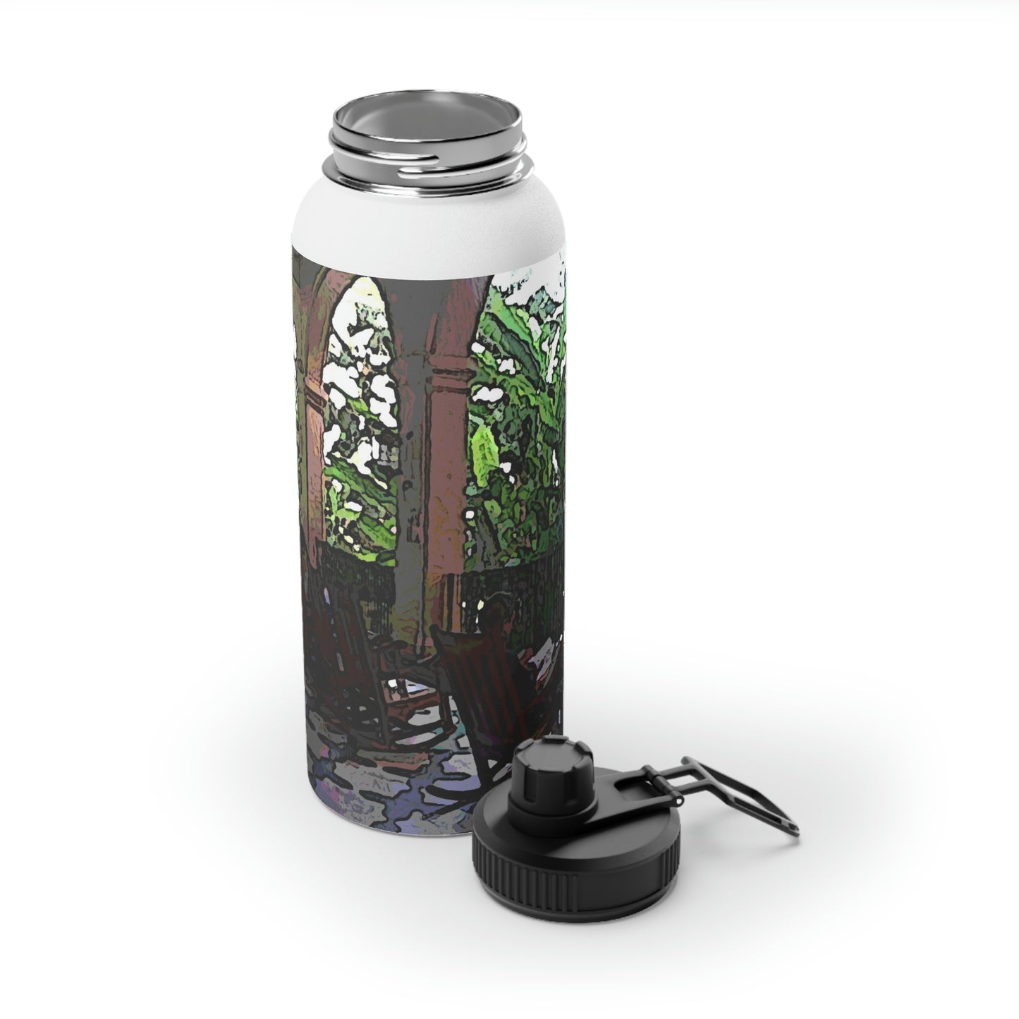 Stainless Steel Water Bottle, Sports Lid ... Lanai & Rocking Chairs At: 'The Pink Palace' ... The Royal Hawai'ian ... Honolulu, HI ... '27Oct2014' ... Original Works ...
