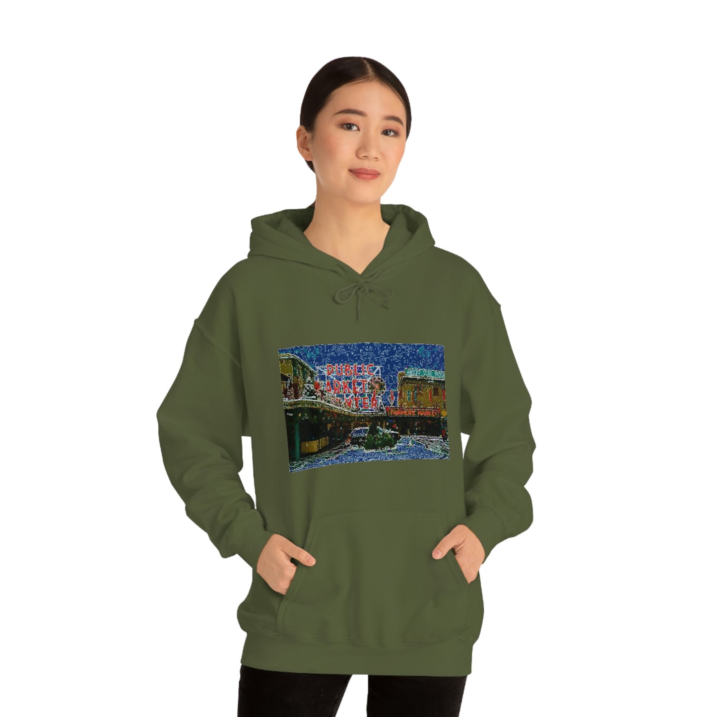 Unisex Heavy Blend™ Hooded Sweatshirt ... Pike Place Market: 'The Public Market', Seattle, Washington. Circa Fall 2013 ...