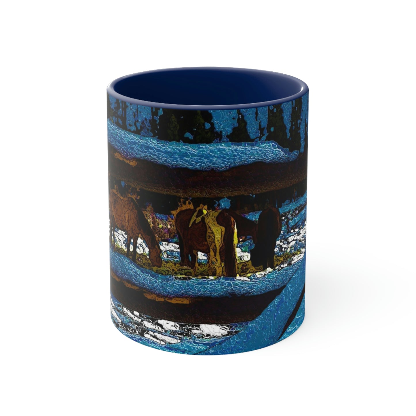 Accent Coffee Mug, 11oz ... A Horse ... A Saddle ...  Foraging Through The Snow ...  An_Asses 'Cry' ... Central Idaho, November 2022 ...  Original Works ...