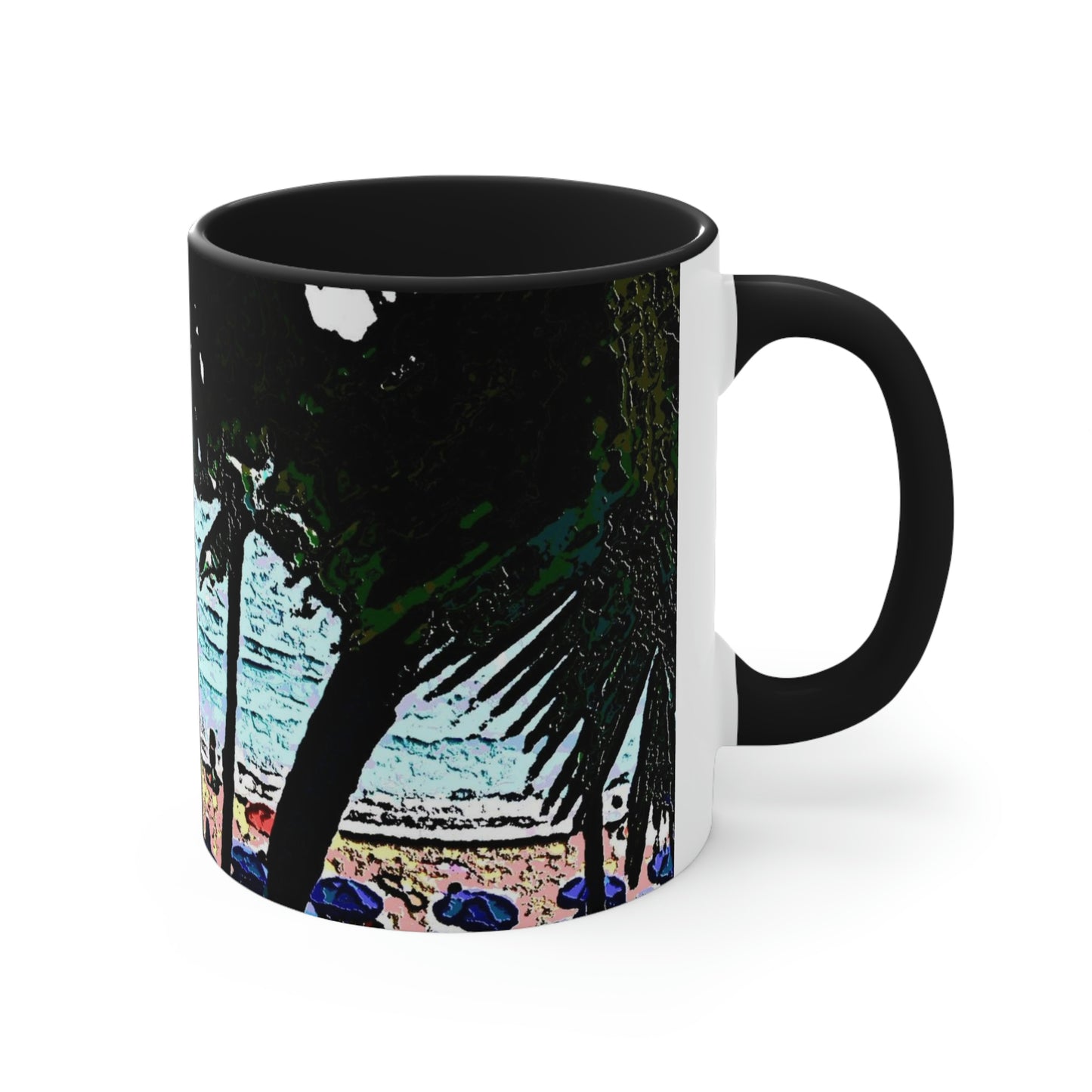 Accent Coffee Mug, 11oz ... "A Beautiful Beach Amongst The Palms" ... The Outrigger Waikiki, Honolulu, Oahu ... Original Works ...