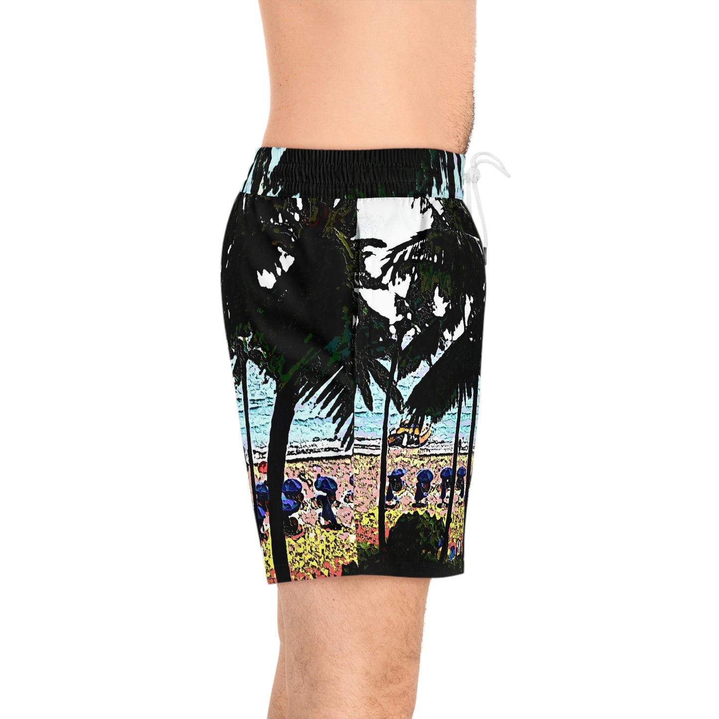 Men's Mid-Length Swim Shorts (AOP) ... "A Beautiful Beach Amongst The Palms" ... The Outrigger Waikiki, Honolulu, Oahu ... Original Works ...