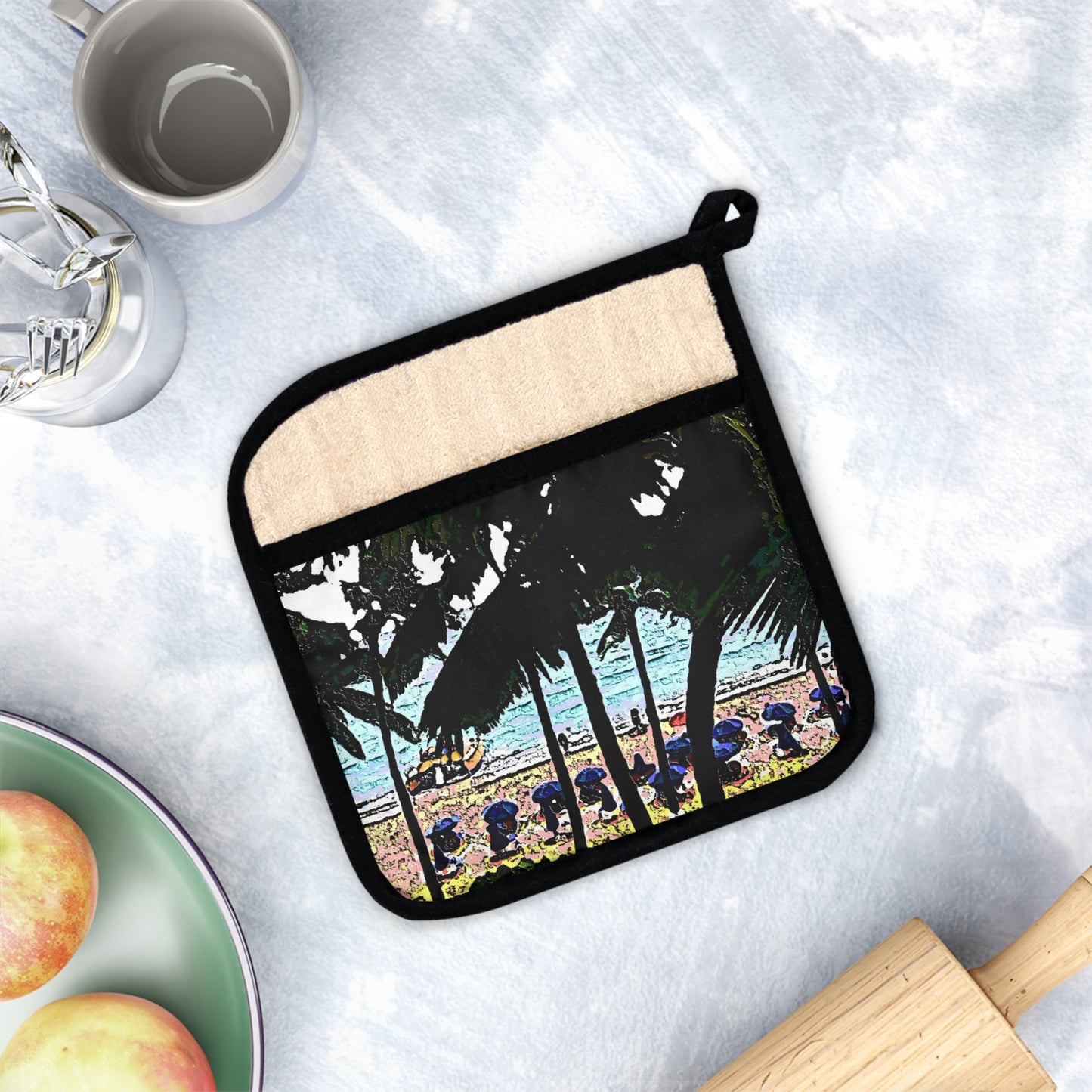 Pot Holder with Pocket ... "A Beautiful Beach Amongst The Palms" ... The Outrigger Waikiki, Honolulu, Oahu ... Original Works ...