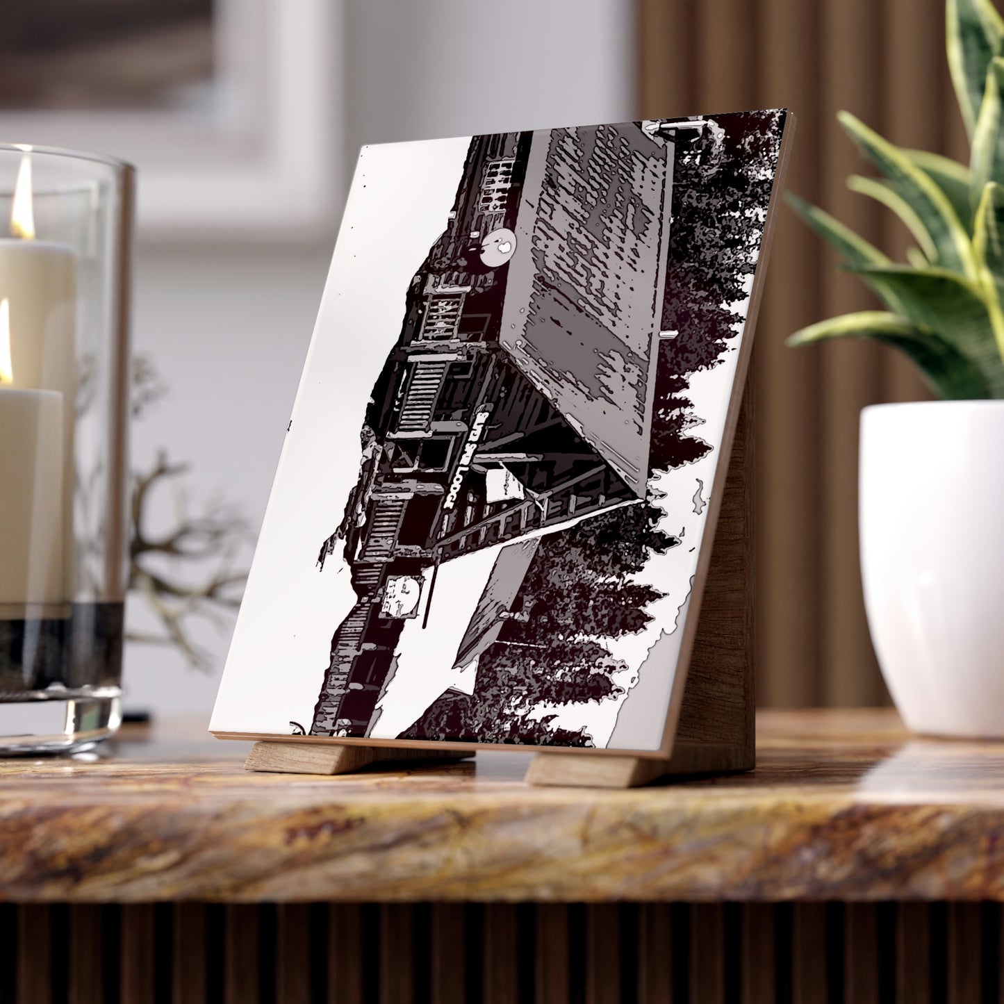 Ceramic Photo Tile ... A Beautiful Lodge & Back-Country Outfitter In A Mountain Town ... 'Dixie, Idaho, November 2022' ... Original Works ...