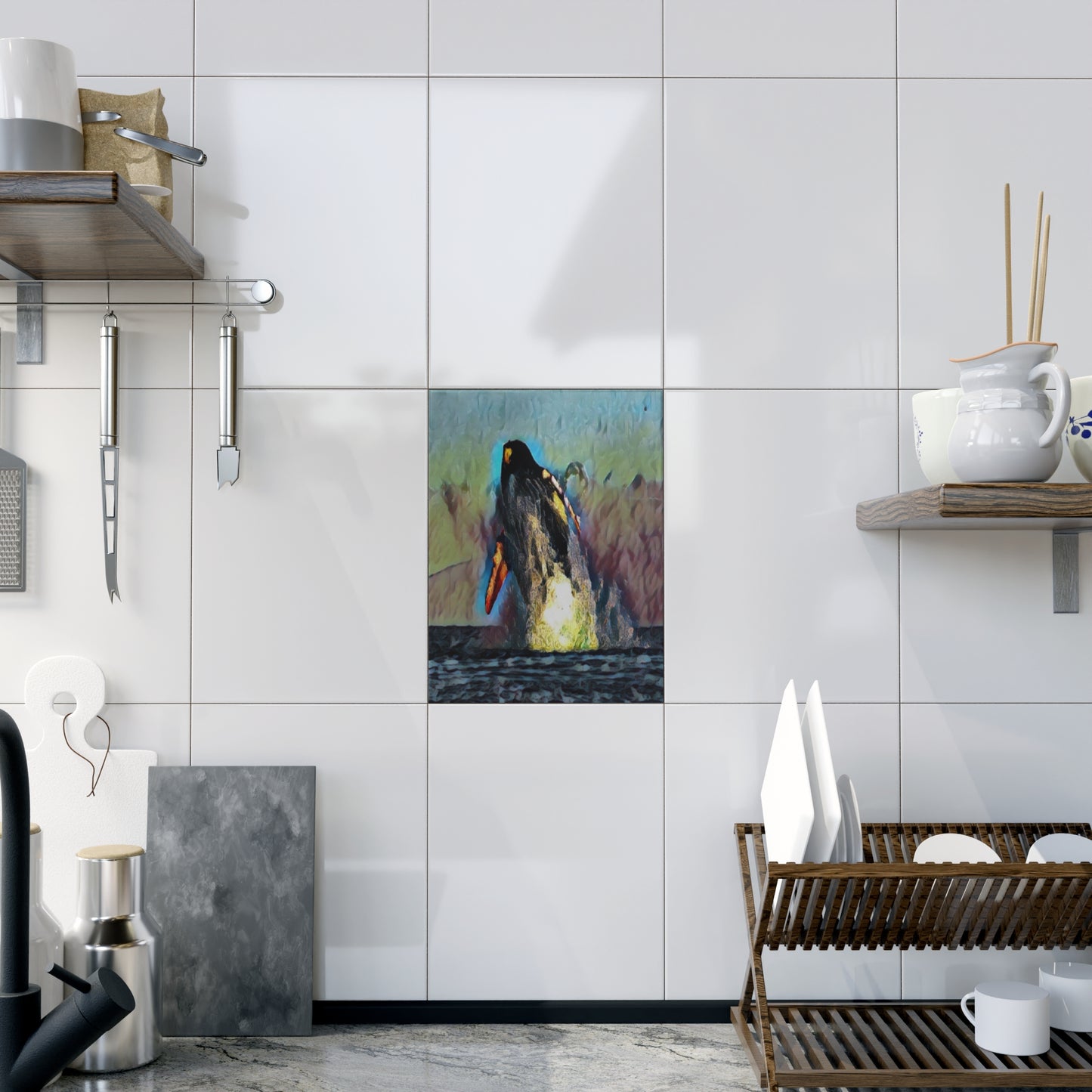 Ceramic Photo Tile ... An Extraordinary Humpback Breach ... 'With Explosive Energy' ... Family Archives (KPH) ... Circa: 21st Century. Maui, HI ... Original Works ...