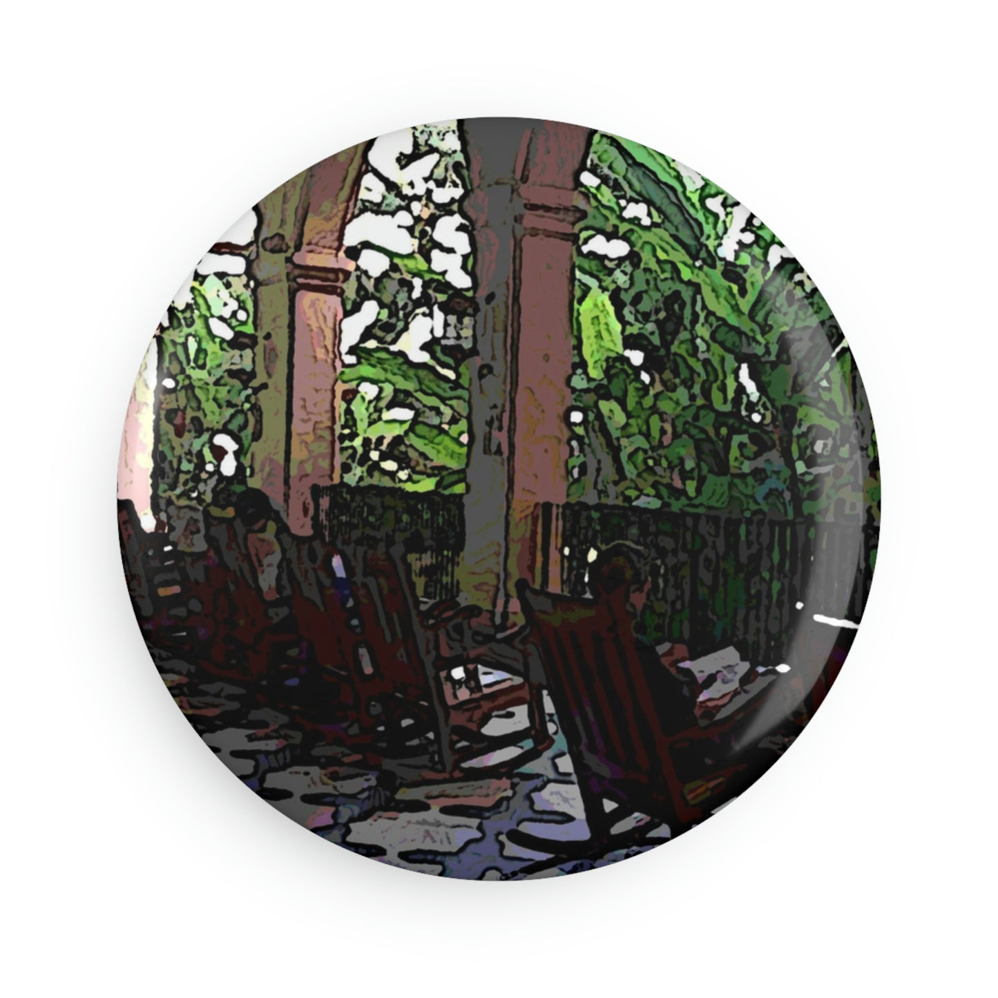 Button Magnet, Round (1 & 10 pcs) ... Lanai & Rocking Chairs At: 'The Pink Palace' ... The Royal Hawai'ian ... Honolulu, HI ... '27Oct2014' ... Original Works ...