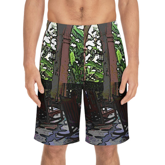 Men's Board Shorts (AOP) ... Lanai & Rocking Chairs At: 'The Pink Palace' ... The Royal Hawai'ian ... Honolulu, HI ... '27Oct2014' ... Original Works ...