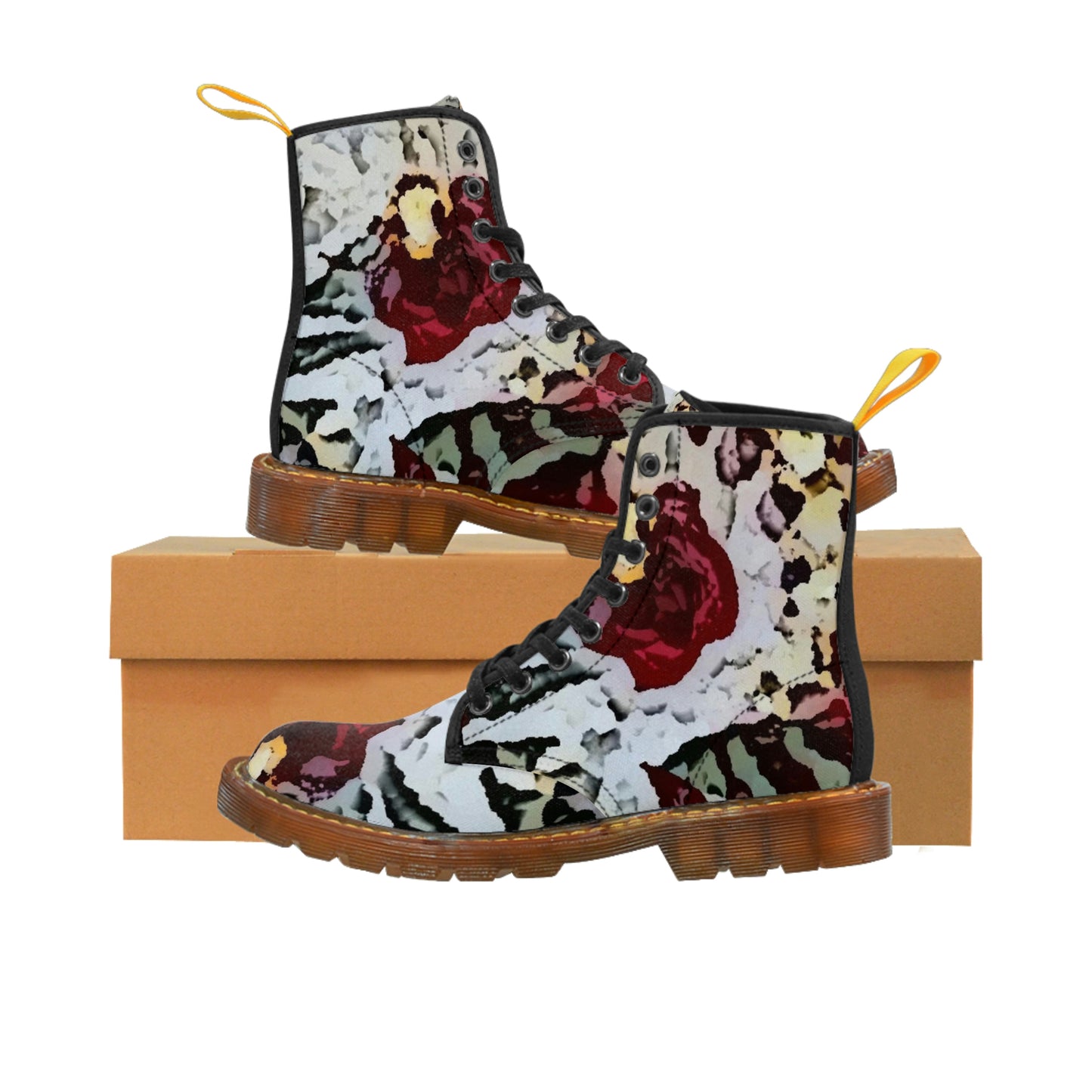 Women's Canvas Boots ... "A Friendly Flower" ... Pointsettia 'Pointing' ... Original Works ... (Supplied Photograph) ...