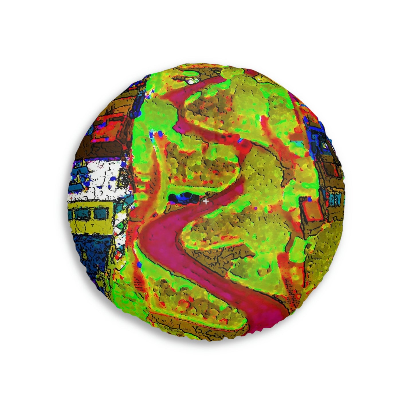 Tufted Floor Pillow, Round ... A Crazy Street ... 'Eight Winding Curve-Switchbacks' ... "Lombard Street, San Francisco, CA' ... Family Archives: 1970's ... Original Works ...