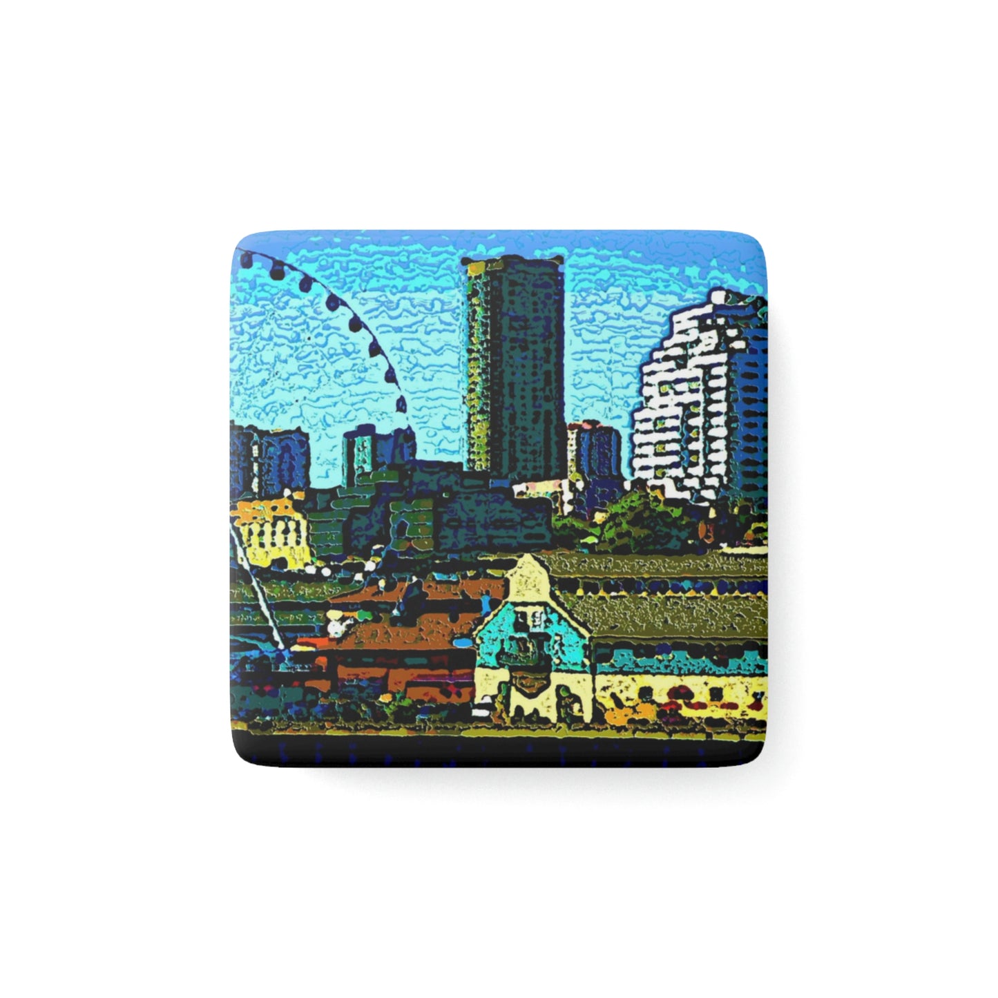 Porcelain Magnet, Square ... That Classic Wheel ... 'Seattle's Wheel' ... & An Old Classic Waterside Vendors ...  'Family Archives' ... Original Works ...