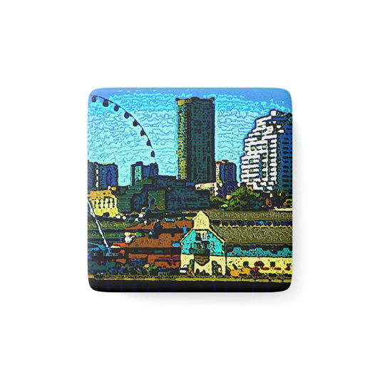 Porcelain Magnet, Square ... That Classic Wheel ... 'Seattle's Wheel' ... & An Old Classic Waterside Vendors ...  'Family Archives' ... Original Works ...