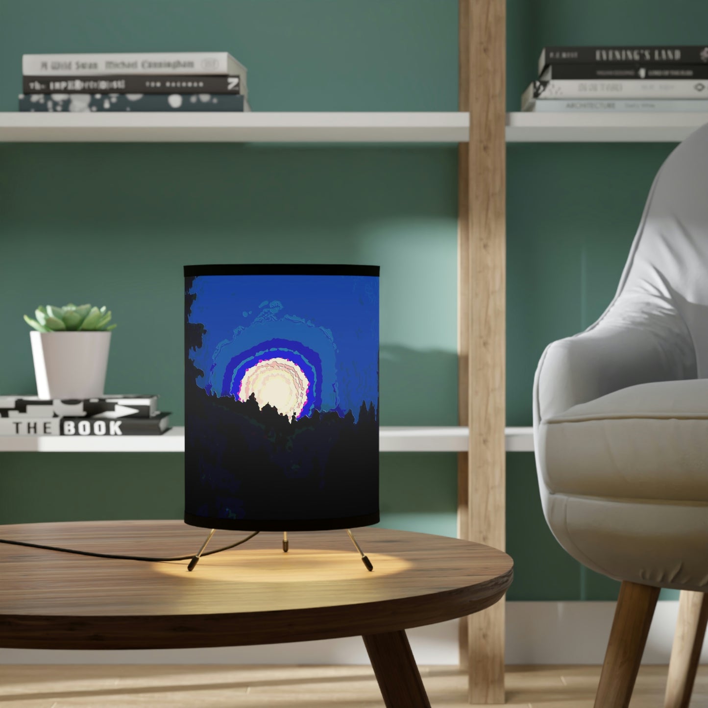 Tripod Lamp with High-Res Printed Shade, US\CA plug ... "The Road Home" ...' Over The River & Through The Woods To? ...' ... Moonscape Near Elk City, Idaho ... Original Works ... 5Jan23 ...