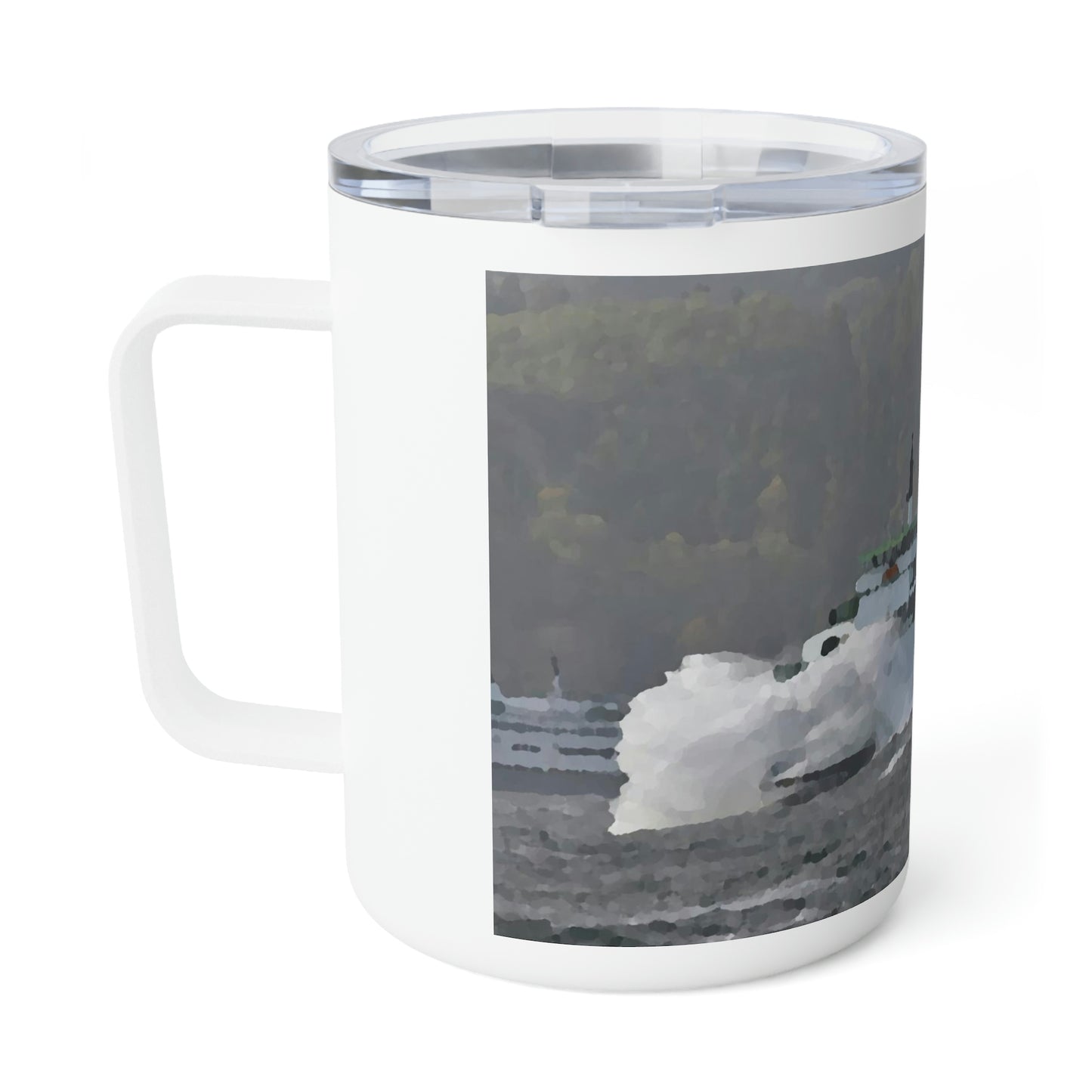 Insulated Coffee Mug, 10oz  ... WADOT Ferry Crossing ... "A Very Rough Day" ... Mulkiteo Route ... Family Archives ... Early 1990's' ... Original Works ...