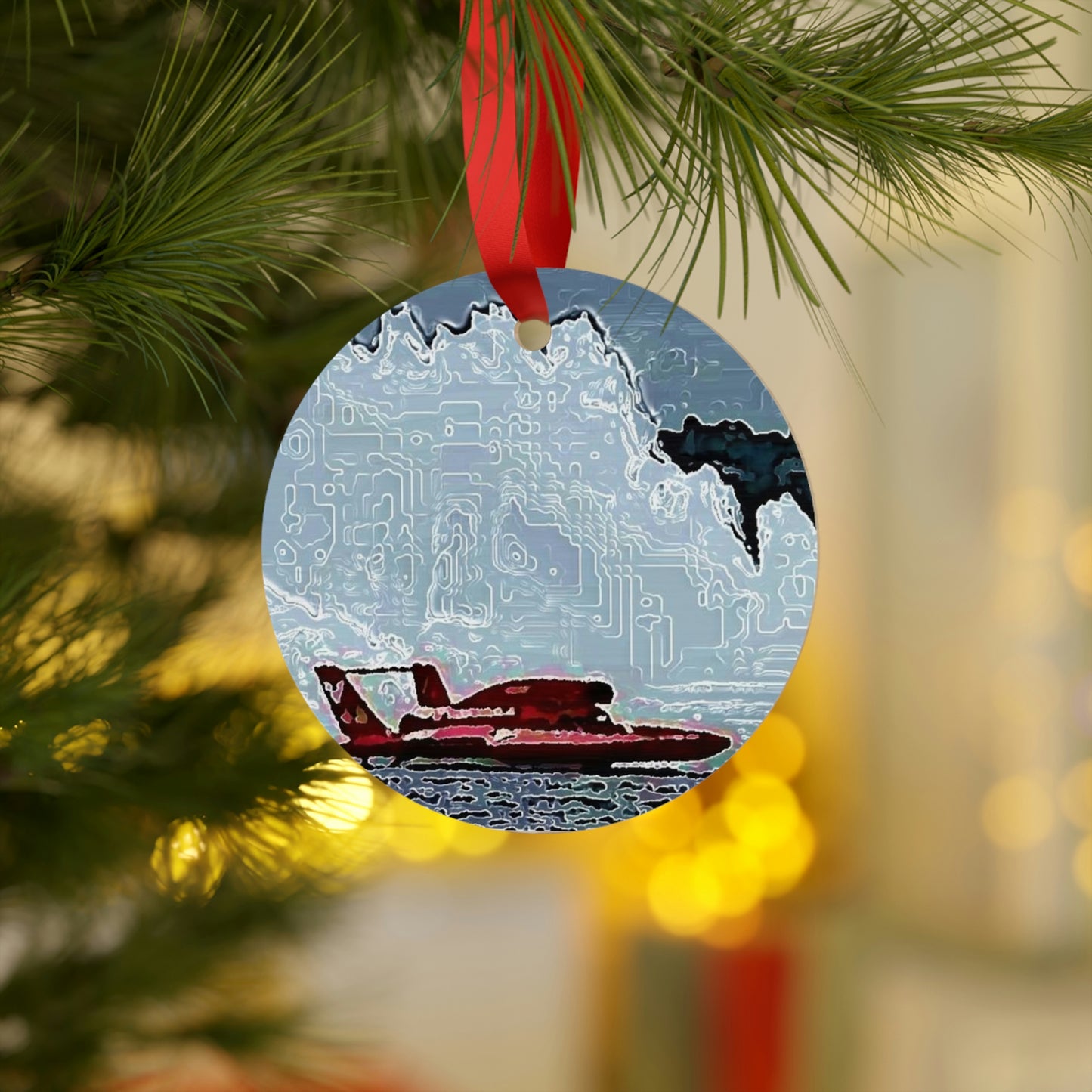 Plywood Ornaments (Round, Berlin) ... Seattle Columbia Cup On Lake Washington ... "Dave Wilcox Heads For The Win" ... Associate Gift-Photo ... Original Works ...