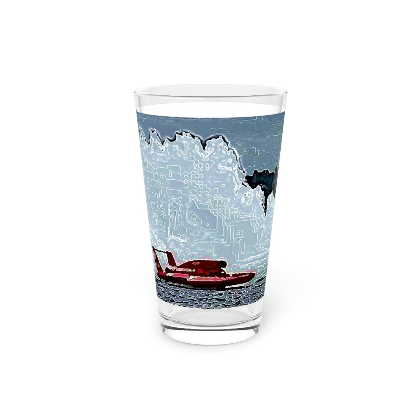 Pint Glass, 16oz ... Seattle Columbia Cup On Lake Washington ... "Dave Wilcox Heads For The Win" ... Associate Gift-Photo ... Original Works ...