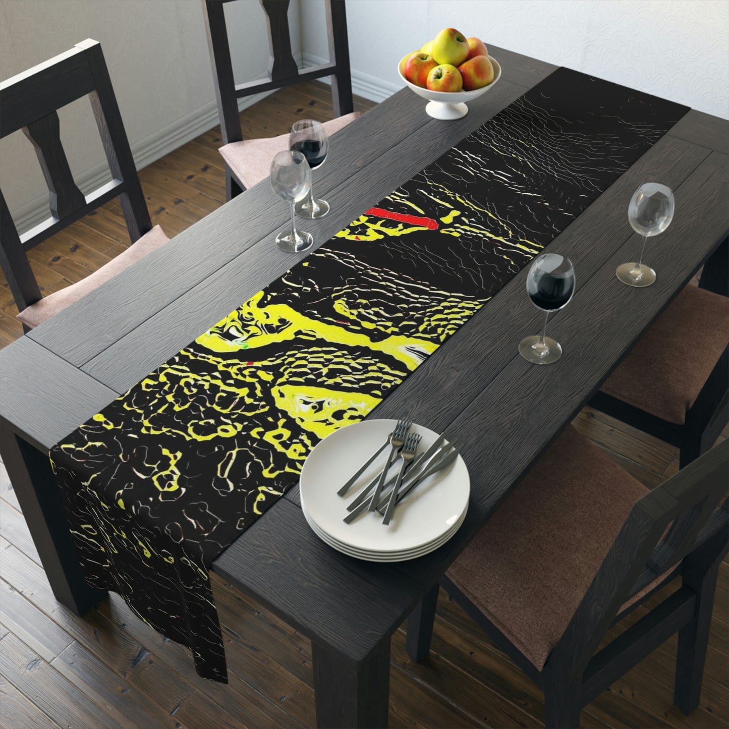 Table Runner (Cotton, Poly) ... "Snow Vehicle In Snow Storm At-Rest" ... Circa 12Mar23 ... Central Idaho ... 18-Hours Rendering Time: Original Works ...