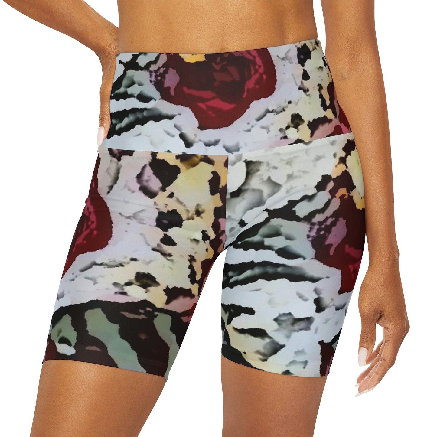 High Waisted Yoga Shorts ... "A Friendly Flower" ... Pointsettia 'Pointing' ... Original Works ... (Supplied Photograph) ...