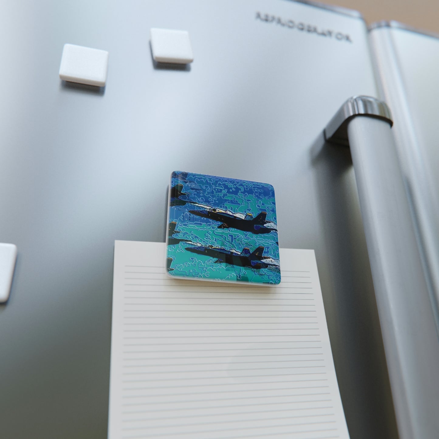 Porcelain Magnet, Square ... Seattle Seafair ..."Blue Angels Run Over Lake Washington" ... Circa Mid 1980's ... Dr FJ Holt ... Original Works ...