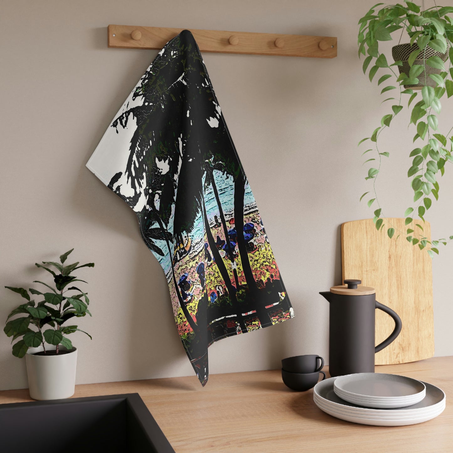Kitchen Towel ... "A Beautiful Beach Amongst The Palms" ... The Outrigger Waikiki, Honolulu, Oahu ... Original Works ...