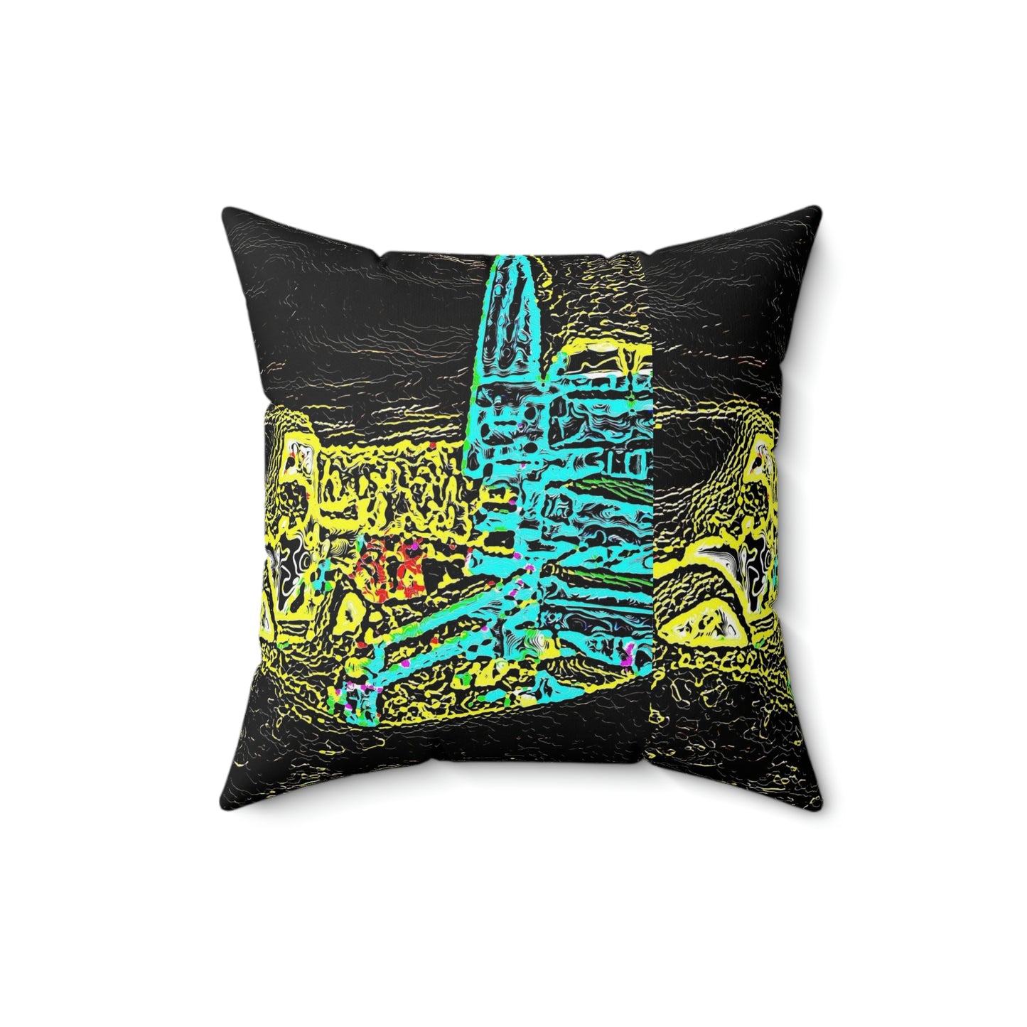 Spun Polyester Square Pillow ...  "Snow Vehicle In Snow Storm At-Rest" ... Circa 12Mar23 ... Central Idaho ... 18-Hours Rendering Time: Original Works ...
