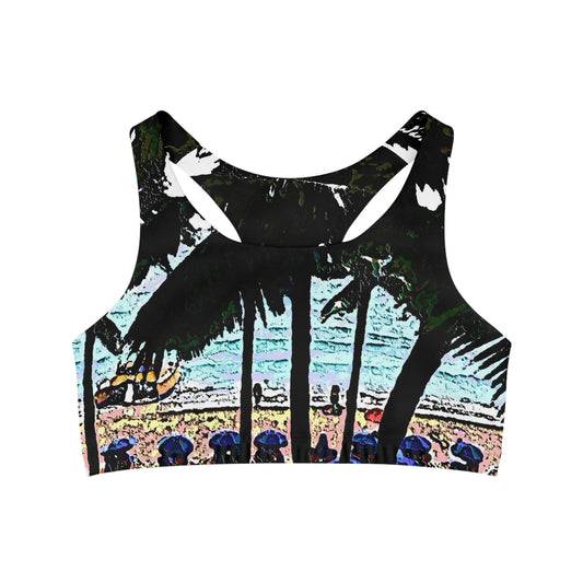 Seamless Sports Bra (AOP) ...  "A Beautiful Beach Amongst The Palms" ... The Outrigger Waikiki, Honolulu, Oahu ... Original Works ...