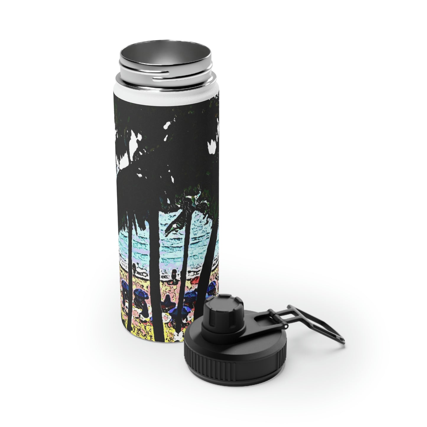 Stainless Steel Water Bottle, Sports Lid ... "A Beautiful Beach Amongst The Palms" ... The Outrigger Waikiki, Honolulu, Oahu ... Original Works ...