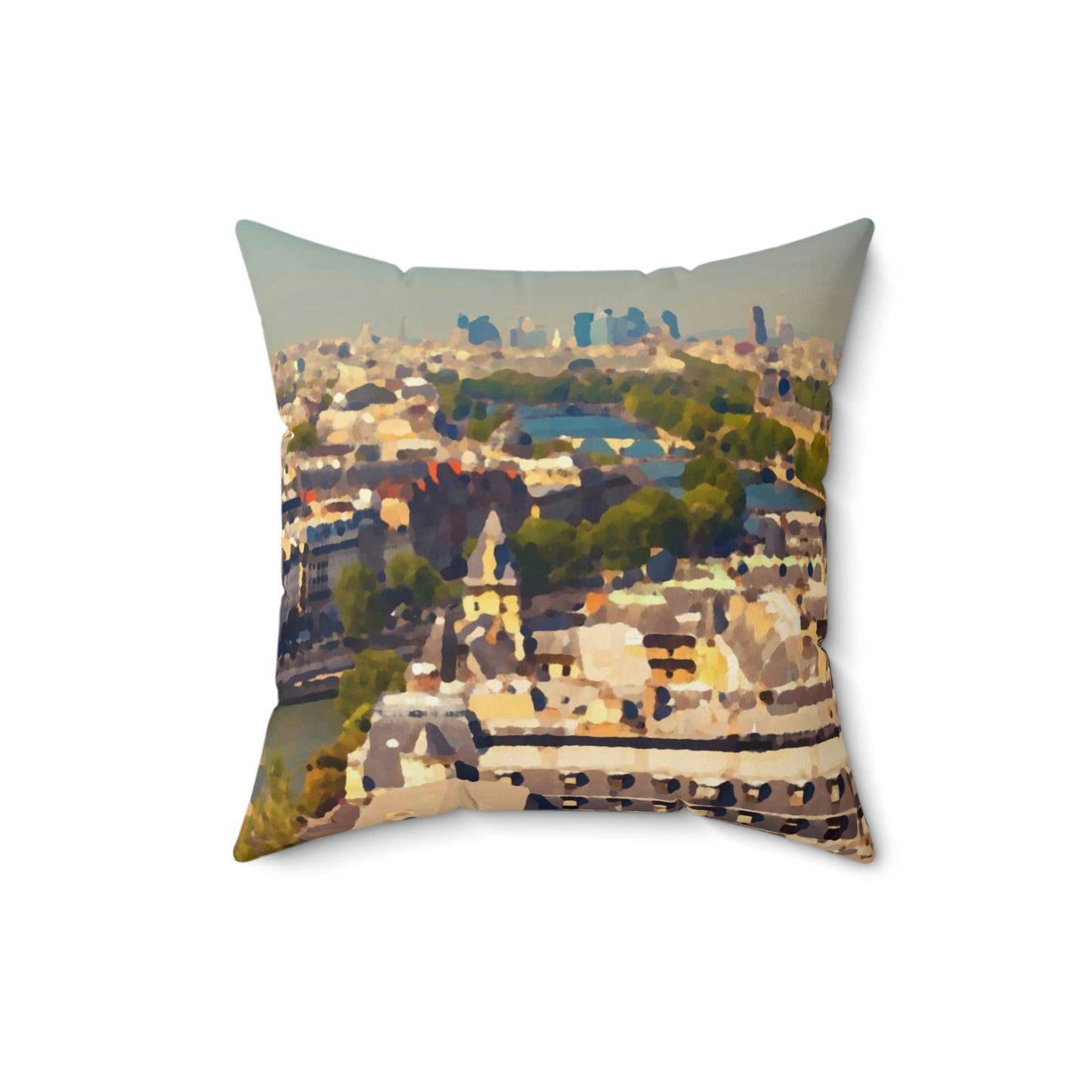 Spun Polyester Square Pillow ... Au Paris ... "Along The River Seine" ... Barbara Joan Bonnell-Holt: 1972 ... Original Works ...