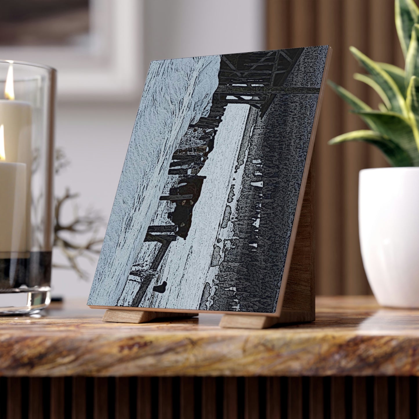 Ceramic Photo Tile .. A Quiet Morning ... "Along The Red River & Nature Preserve Plateau" ... Jan23 ... Original Works ...