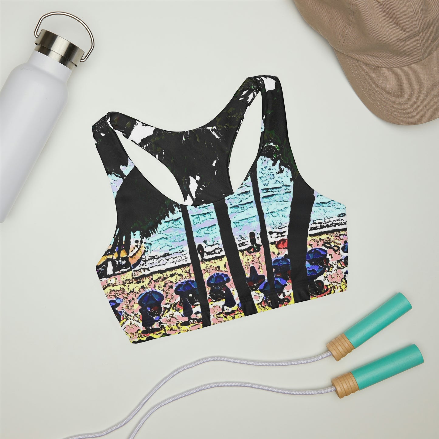 Girls' Double Lined Seamless Sports Bra ...  "A Beautiful Beach Amongst The Palms" ... The Outrigger Waikiki, Honolulu, Oahu ... Original Works ...