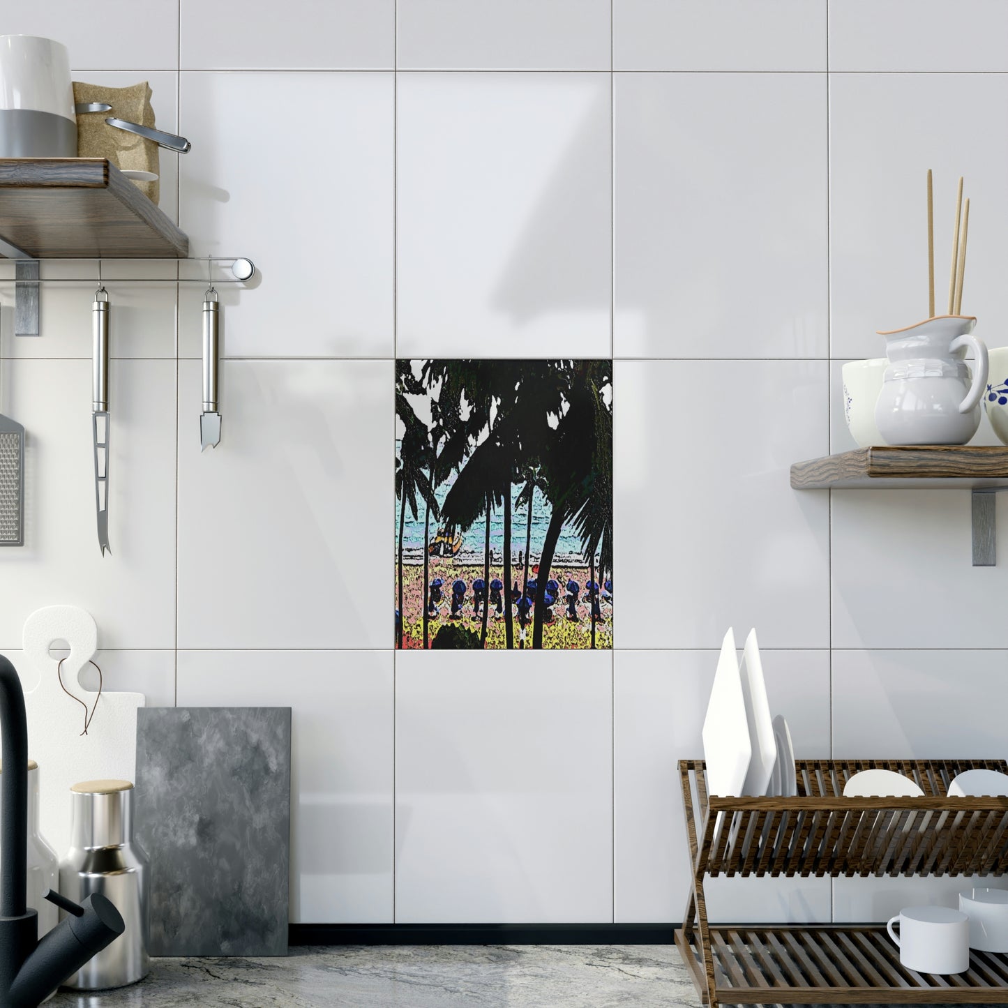 Ceramic Photo Tile ... "A Beautiful Beach Amongst The Palms" ... The Outrigger Waikiki, Honolulu, Oahu ... Original Works ...