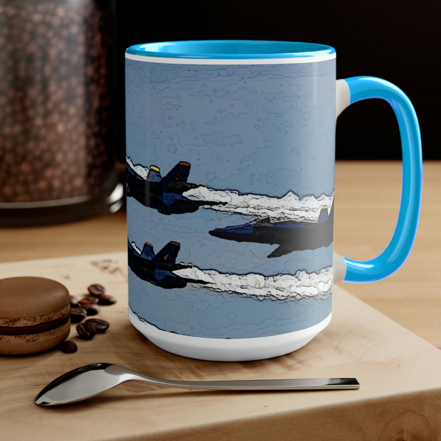 Two-Tone Coffee Mugs, 15oz ... Seattle Seafair ..."Blue Angels Run Over Lake Washington" ... Circa Mid 1980's ... Dr FJ Holt ... Original Works ...