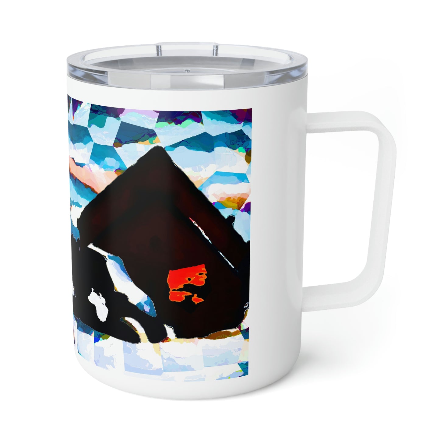 Insulated Coffee Mug, 10oz ... After An Intense Snow Storm ... 'Digging Out' ... A Vehicle & Cabin "In The Mountains" ... March 2023 ... Original Works ...