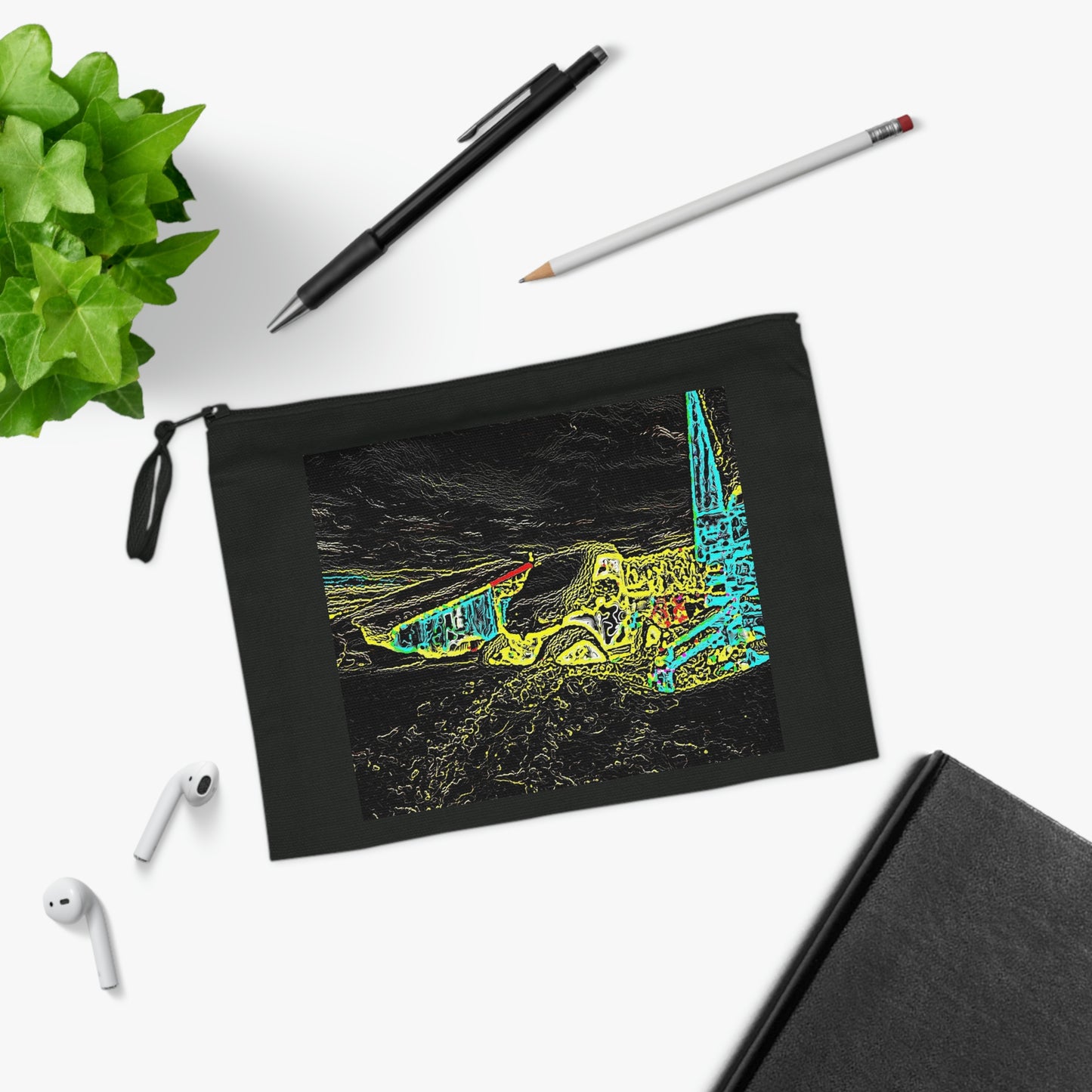 Pencil Case ... "Snow Vehicle In Snow Storm At-Rest" ... Circa 12Mar23 ... Central Idaho ... 18-Hours Rendering Time: Original Works ...
