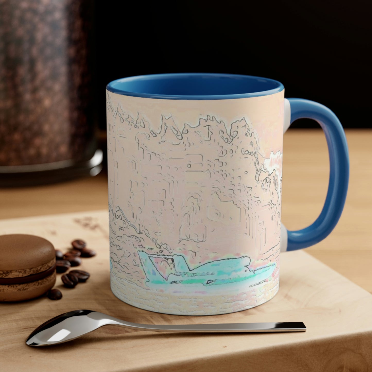 Accent Coffee Mug, 11oz ... Seattle Columbia Cup On Lake Washington ... "Dave Wilcox Heads For The Win" ... Associate Gift-Photo ... Original Works ...