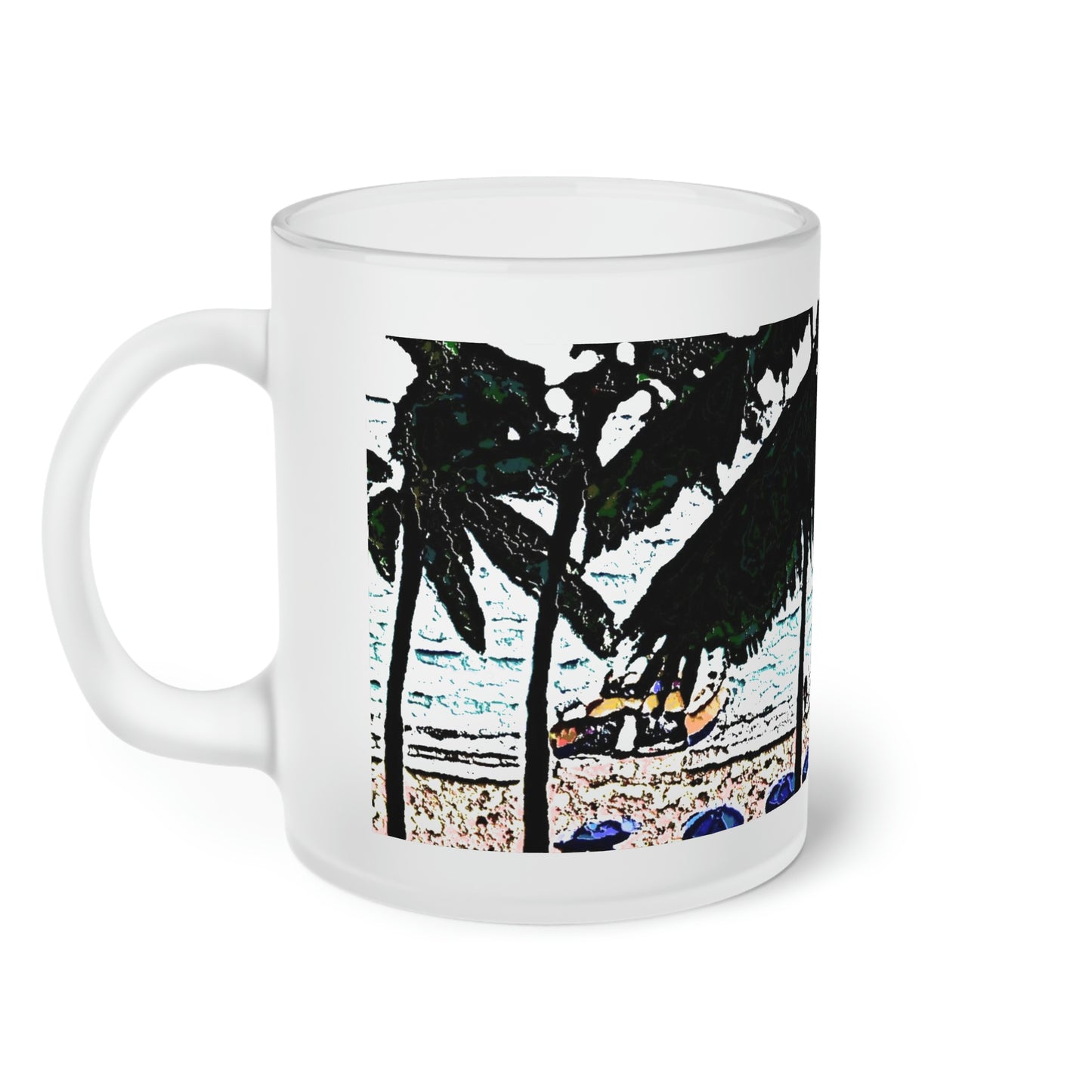 Frosted Glass Mug ... "A Beautiful Beach Amongst The Palms" ... The Outrigger Waikiki, Honolulu, Oahu ... Original Works ...