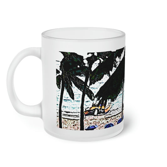 Frosted Glass Mug ... "A Beautiful Beach Amongst The Palms" ... The Outrigger Waikiki, Honolulu, Oahu ... Original Works ...