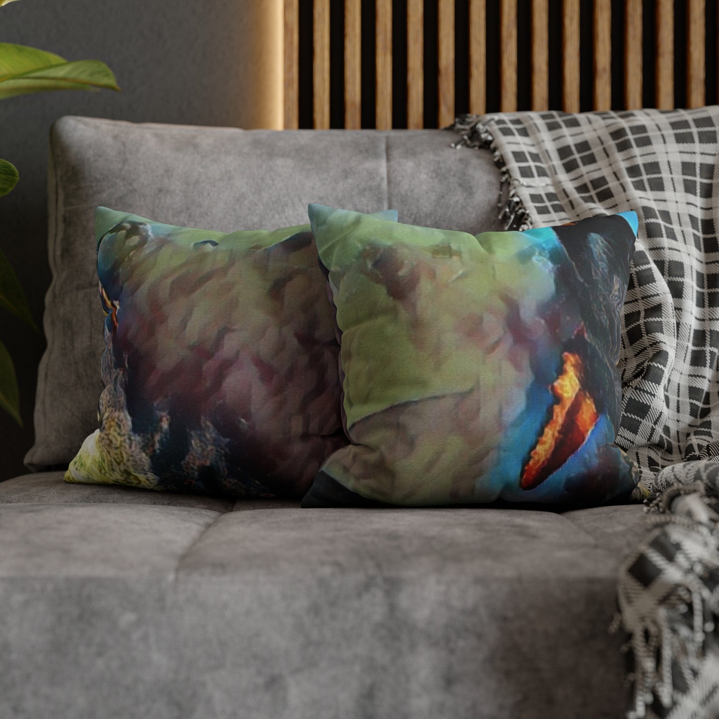 Spun Polyester Square Pillow Case ... An Extraordinary Humpback Breach ... 'With Explosive Energy' ... Family Archives (KPH) ... Circa: 21st Century. Maui, HI ... Original Works ...