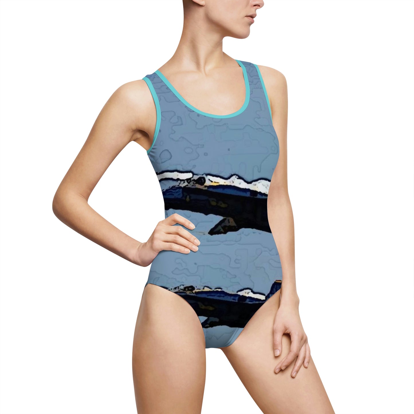 Women's Classic One-Piece Swimsuit ... Seattle Seafair ..."Blue Angels Run Over Lake Washington" ... Circa Mid 1980's ... Dr FJ Holt ... Original Works ...