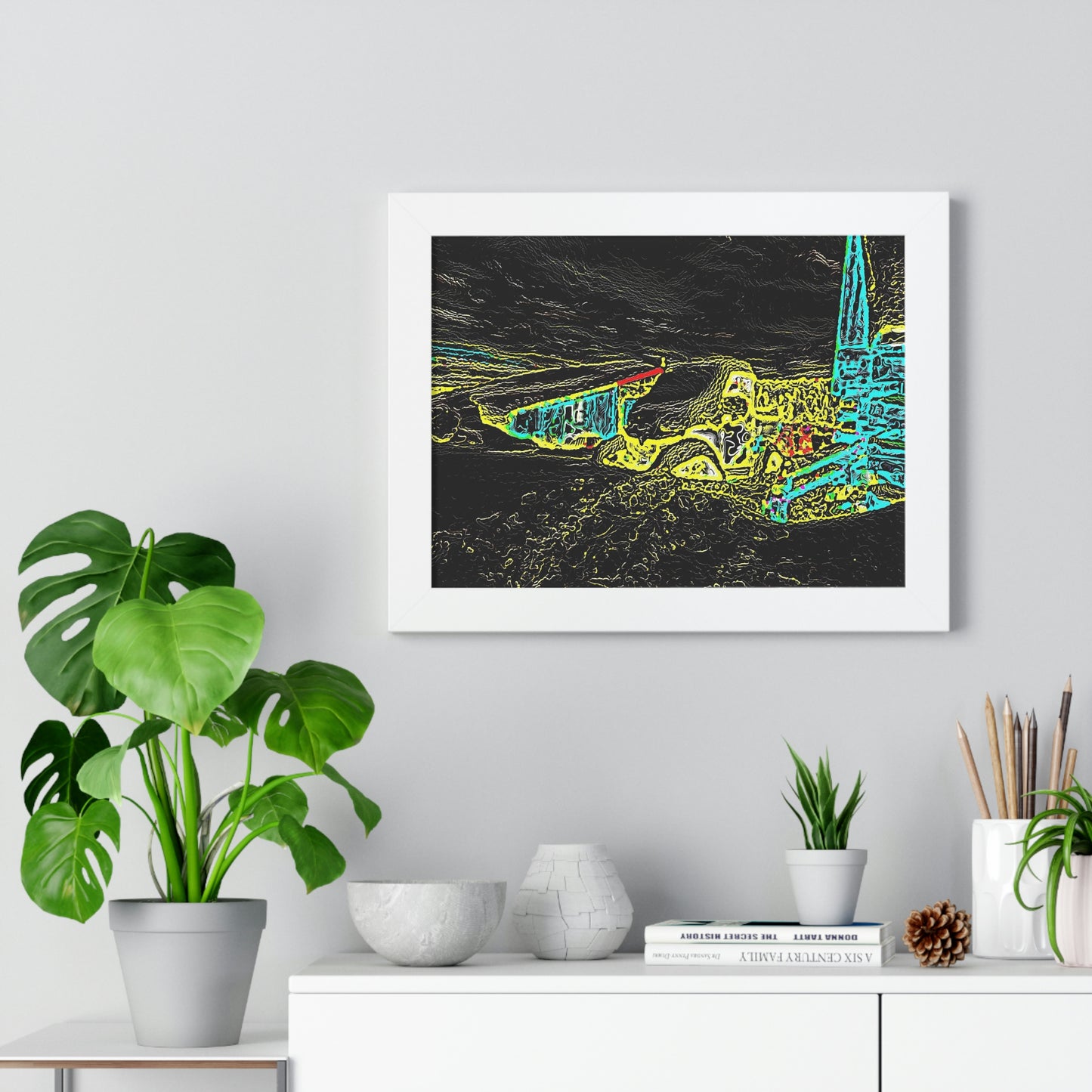 Framed Horizontal Poster ... "Snow Vehicle In Snow Storm At-Rest" ... Circa 12Mar23 ... Central Idaho ... 18-Hours Rendering Time: Original Works ...