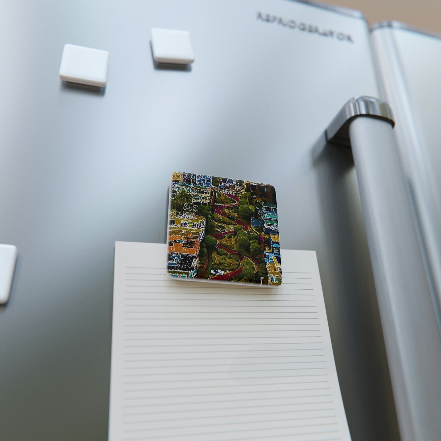 Porcelain Magnet, Square ... A Crazy Street ... 'Eight Winding Curve-Switchbacks' ... "Lombard Street, San Francisco, CA' ... Family Archives: 1970's ... Original Works ...