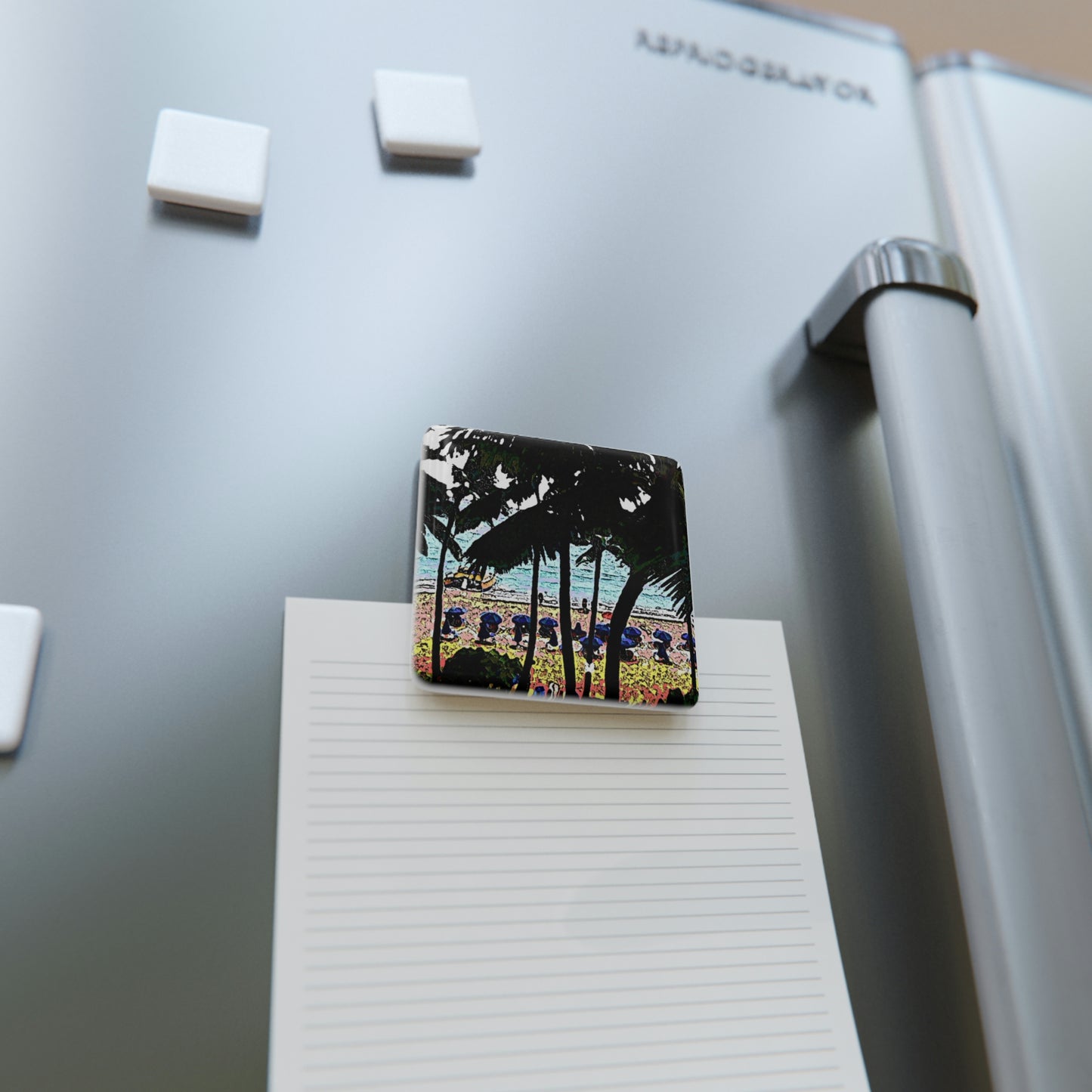 Porcelain Magnet, Square ... "A Beautiful Beach Amongst The Palms" ... The Outrigger Waikiki, Honolulu, Oahu ... Original Works ...