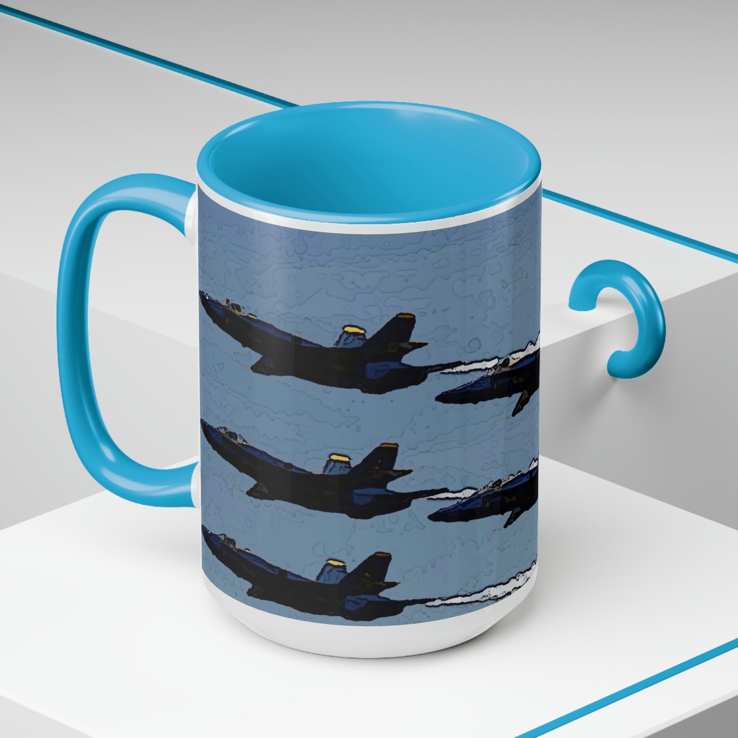 Two-Tone Coffee Mugs, 15oz ... Seattle Seafair ..."Blue Angels Run Over Lake Washington" ... Circa Mid 1980's ... Dr FJ Holt ... Original Works ...