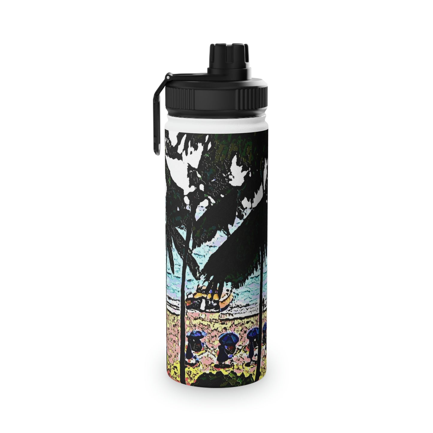 Stainless Steel Water Bottle, Sports Lid ... "A Beautiful Beach Amongst The Palms" ... The Outrigger Waikiki, Honolulu, Oahu ... Original Works ...