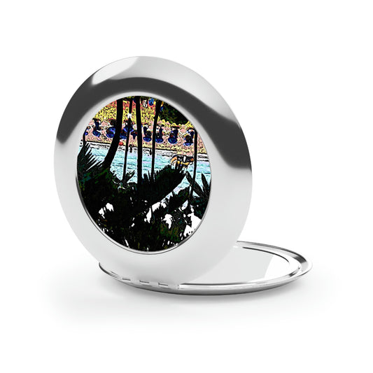 Compact Travel Mirror ... "A Beautiful Beach Amongst The Palms" ... The Outrigger Waikiki, Honolulu, Oahu ... Original Works ...
