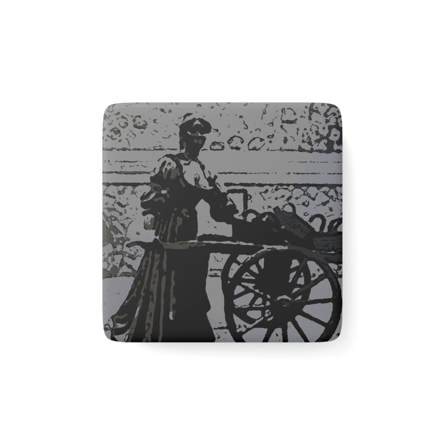 Porcelain Magnet, Square ... Dublin's "Molly Malone Along Grafton Street" ... Cryin' Cockels & Muscles Alive-Alive-Oh ... Circa 2003 ... Original Works ...