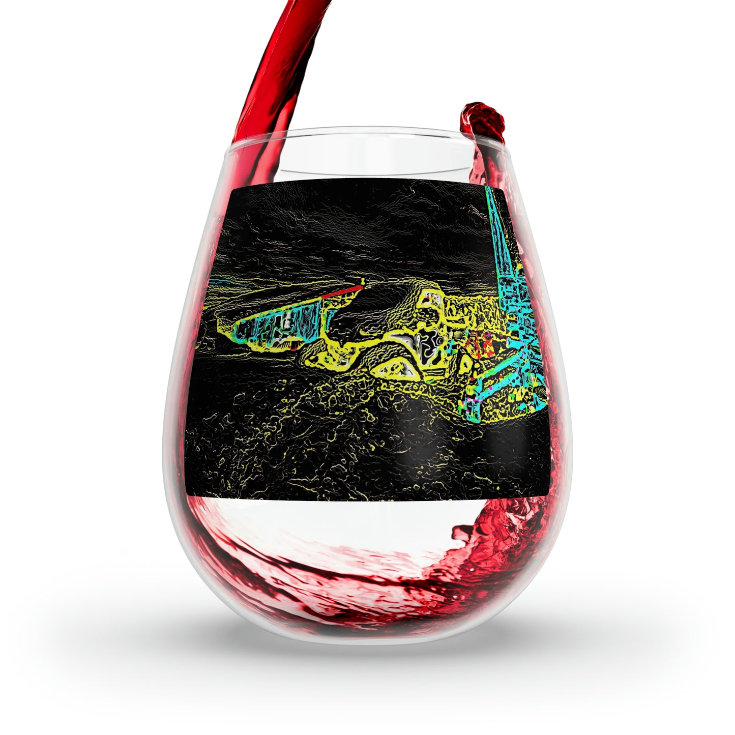 Stemless Wine Glass, 11.75oz ... "Snow Vehicle In Snow Storm At-Rest" ... Circa 12Mar23 ... Central Idaho ... 18-Hours Rendering Time: Original Works ...